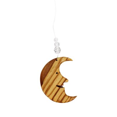 Olive wood moon window decoration with 3 pearls