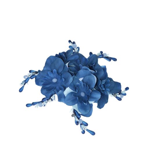 Tocado de Perlas y Flores Rosas ANAT - Azul