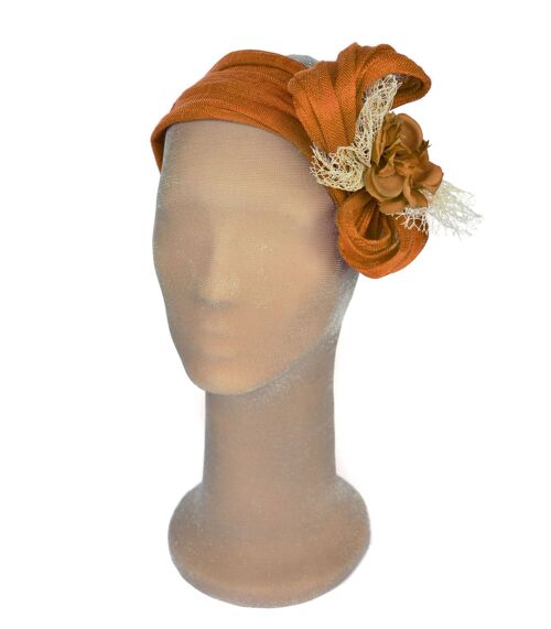 Turbante de Sinamay de Seda DANIRA - Naranja Terracota