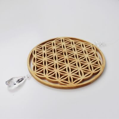Flower of Life wooden window decoration with crystal