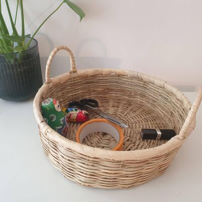 Decorative basket with handles, round, hand woven from palm - Decorative basket with handles, round, hand woven from palm