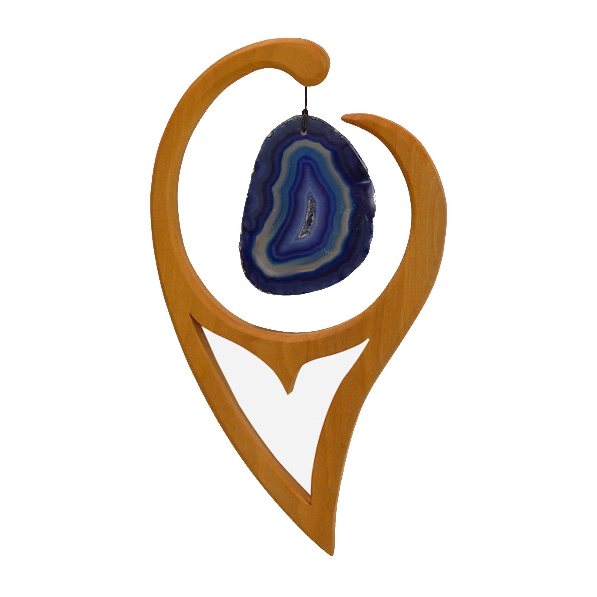 Wooden elf window decoration with blue agate