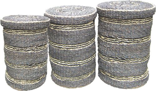 Seagrass Laundry Baskets Grey & Black Set 3