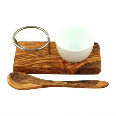 Egg cup with egg spoon made of olive wood, set