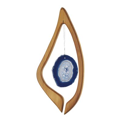 Wooden harp window decoration with blue agate stone