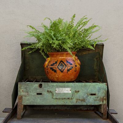 Mexican flower pot in Mata Ortiz brown clay