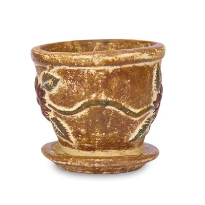 Mexican clay flowerpot with Buena plate