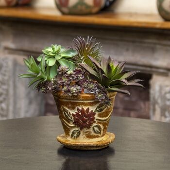 Pot de fleurs mexicain en argile avec assiette Buena 3