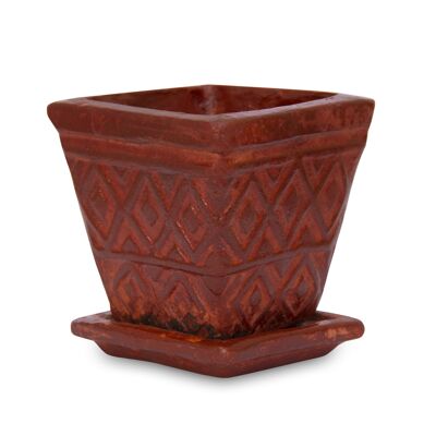 Mexican clay flower pot rhombus with plate