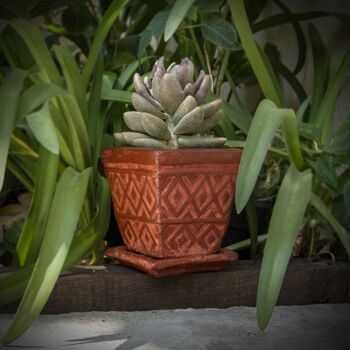 Pot de fleurs en argile mexicaine losange avec assiette 3