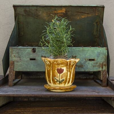 Mexican clay flower pot with plate flower