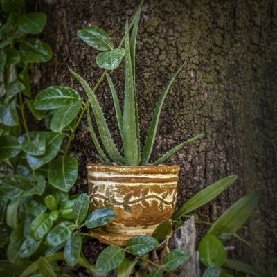Mexican clay flower pot with round garland
