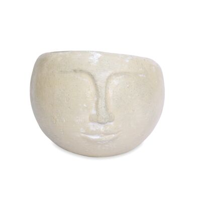 Flower pot in clay Face S beige from Mexico