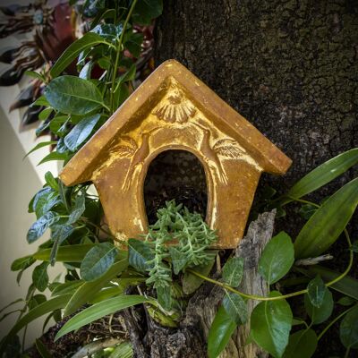 Clay bird house, garden decoration