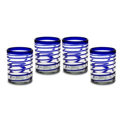 Set di 4 bicchieri soffiati a bocca blu a spirale da 450ml