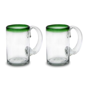 Chopes à bière 0,5L en verre, lot de 2 avec un bord vert 1