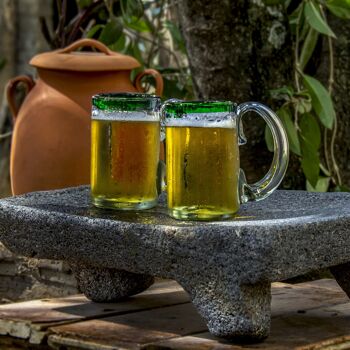 Chopes à bière 0,5L en verre, lot de 2 avec un bord vert 2