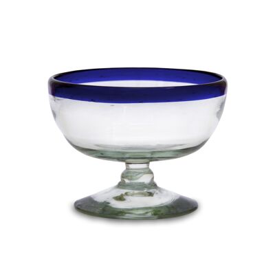 Glass bowl made of hand-blown glass with a blue edge
