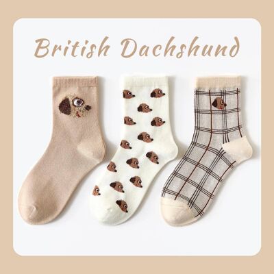 Dackel Hund Baumwollsocken Set (Packung mit 3 Stück)