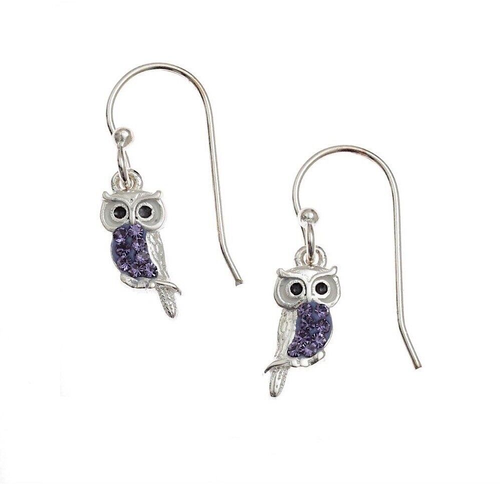 Belles boucles d'oreilles hibou en cristal tanzanite CZ