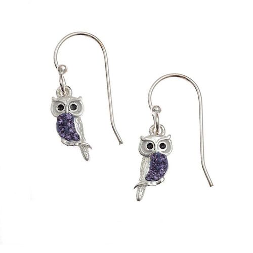 Beautiful Tanzanite CZ Crystal Owl Earrings