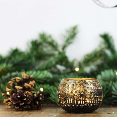 Tea light bowl bronzo/dorato S, decoro natalizio