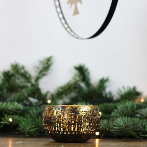Teelichtschale bronzen/golden M, Weihnachtsdeko