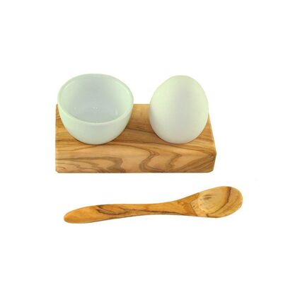 Egg holder with egg cup and olive wood spoon