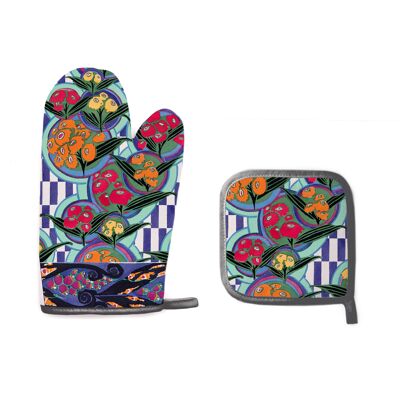 Kitchen Mittens Set (Abstract Flowers)