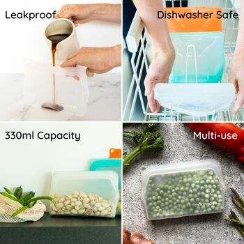 Sacs alimentaires réutilisables en silicone | Ensemble de 2 petits sacs de congélation transparents (330 ml) 4