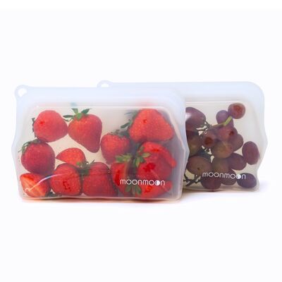 Bolsas de silicona reutilizables para alimentos | Juego de 2 bolsas transparentes para congelador pequeñas (330 ml)