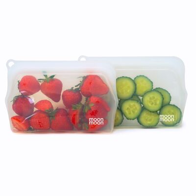 Bolsas de silicona reutilizables para alimentos | Juego de 2 bolsas transparentes para congelador pequeñas (330 ml)