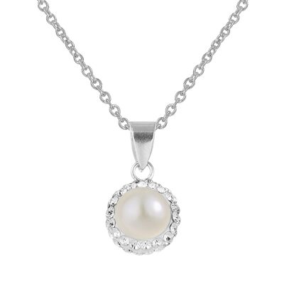 Beautiful Freshwater Pearl & CZ Crystal Necklace