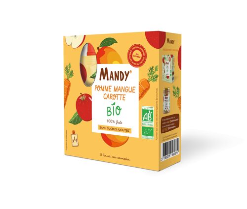 MANDY' - PACK DE 4 GOURDES BIO - POMME MANGUE CAROTTE - 4X90G