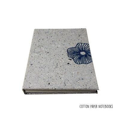 Libreta Hecha A Mano A5 Gris Flor Amapola (ENCUADERNACIÓN DURA)