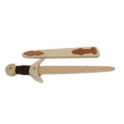 Espada de madera con funda de madera clara, juguete