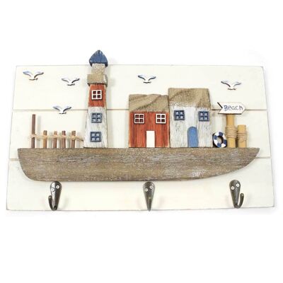 Cloakroom / wooden picture with motif lighthouse