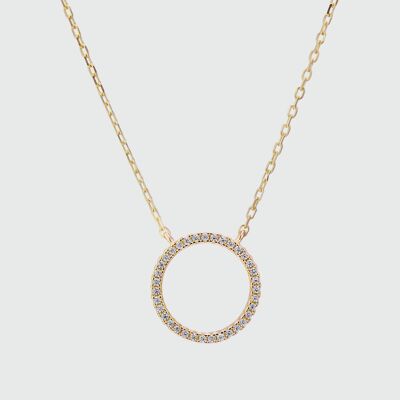 Chora Mini Circle Yellow Gold & Cubic Zirconia Necklace