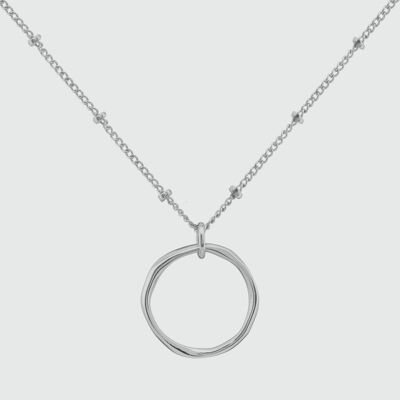 Ronda Round Sterling Silver Pendant with Beaded Chain (N3214-SV-1618)