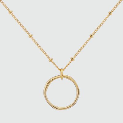 Ronda Round Yellow Gold Vermeil Pendant with Beaded Chain (N3212-SV-2022)