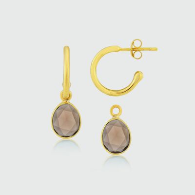 Manhattan Gold & Smokey Quartz Interchangeable Gemstone Earrings