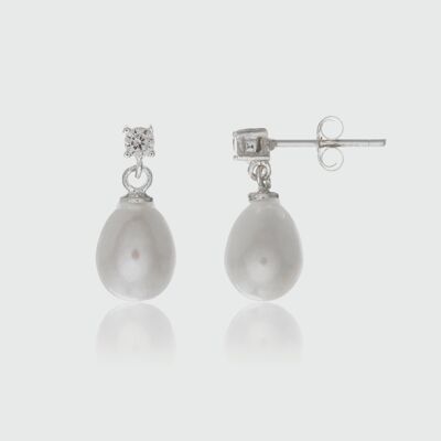 Drayton White Pearl & Cubic Zirconia Sterling Silver Oval Drop Earrings