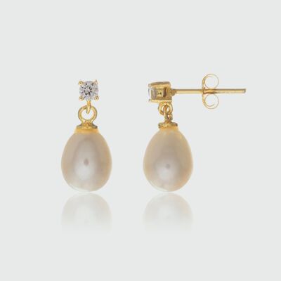 Drayton White Pearl & Cubic Zirconia Yellow Gold Vermeil Oval Drop Earrings