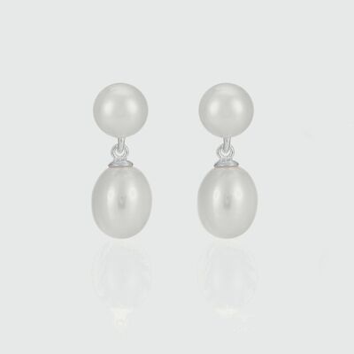 Glebe Double White Pearl & Sterling Silver Drop Earrings