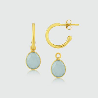 Manhattan Gold & Aqua Chalcedony Interchangeable Gemstone Earrings