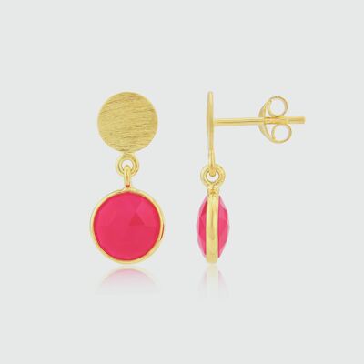Salina Gold Vermeil Disc & Fuchsia Pink Chalcedony Earrings
