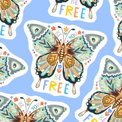 Be You Be Free Mariposa Pegatina impermeable