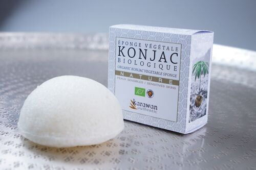 Eponge de Konjac biologique, naturelle, en boîte