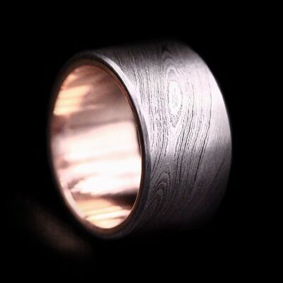 Damascus Steel Ring with Copper Insert