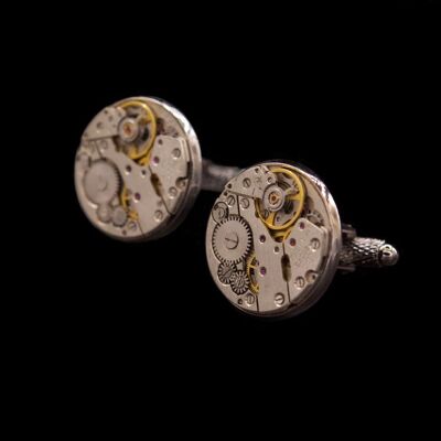 Watch Mechanism Cufflinks (20mm round and silver in colour) - 1